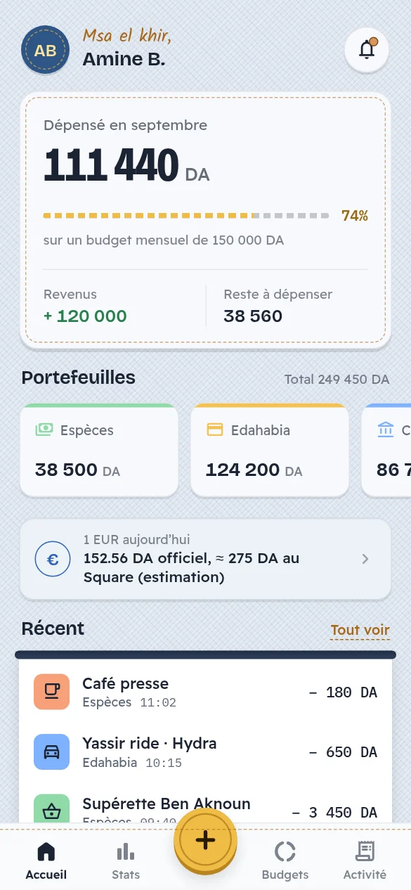 Écran de l’application Jibi : Accueil